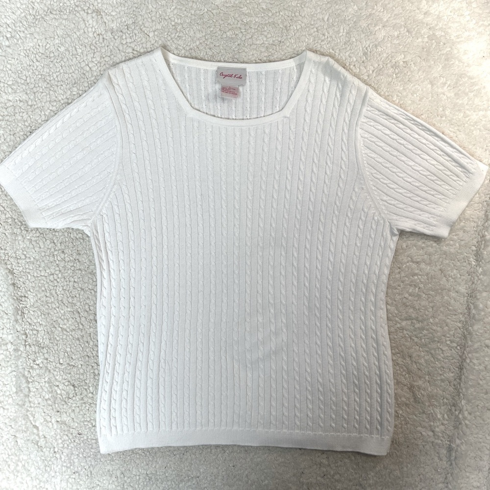 Crystal Kobe White Crewneck Cable Knit 100% Cotton Sweater Size: Large - Picture 2 of 5
